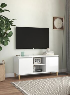 VidaXL Tv-meubel met houten poten 103,5x35x50 cm hoogglans wit