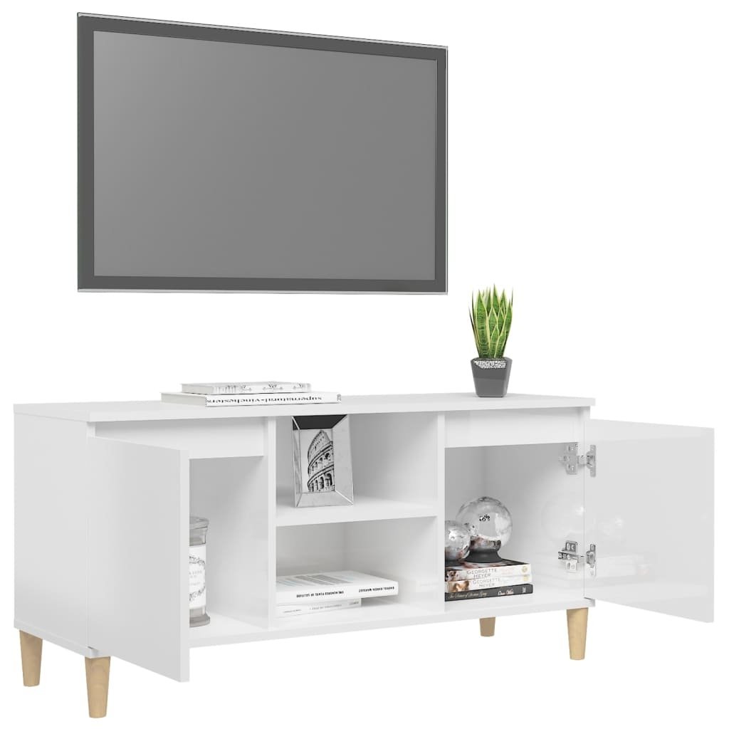 VidaXL Tv-meubel met houten poten 103,5x35x50 cm hoogglans wit
