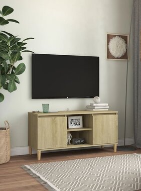 VidaXL Tv-meubel met houten poten 103,5x35x50 cm sonoma eikenkleurig