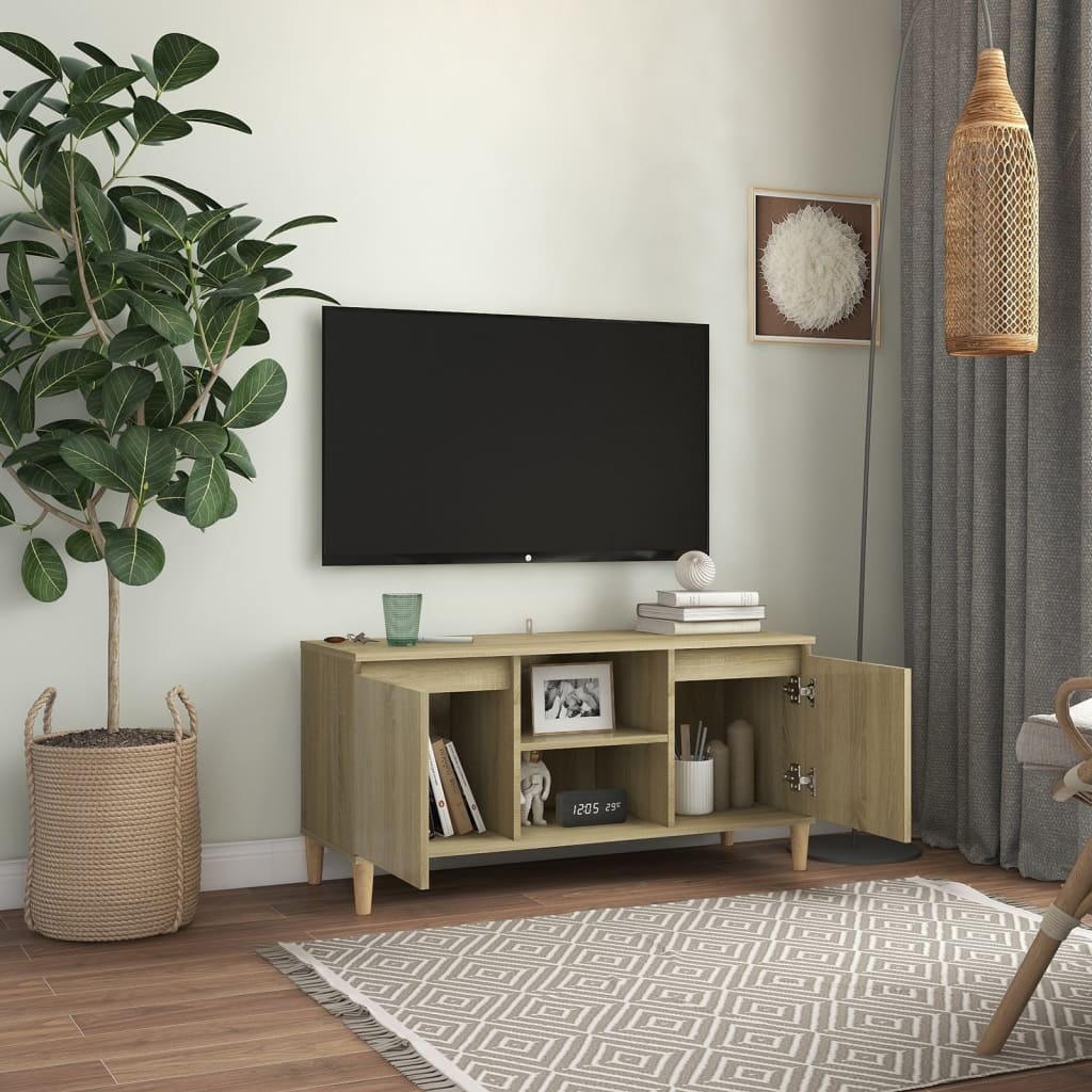 VidaXL Tv-meubel met houten poten 103,5x35x50 cm sonoma eikenkleurig