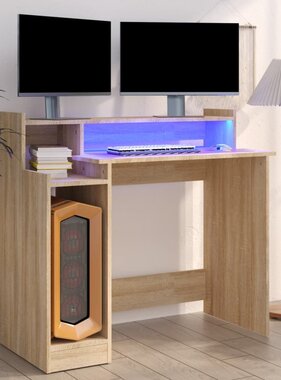 VidaXL Bureau met LED-verlichting 97x45x90 cm hout sonoma eikenkleurig
