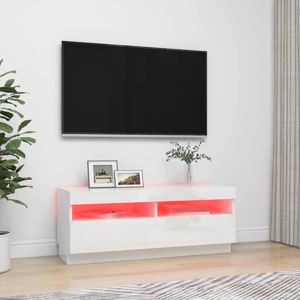 VidaXL Tv-meubel met LED-verlichting 100x35x40 cm hoogglans wit