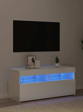 VidaXL Tv-meubel met LED-verlichting 90x35x40 cm hoogglans wit