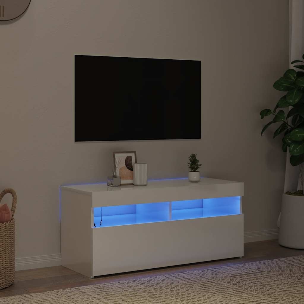 VidaXL Tv-meubel met LED-verlichting 90x35x40 cm hoogglans wit