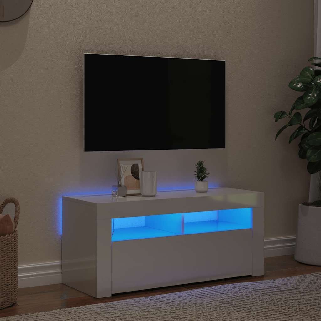 VidaXL Tv-meubel met LED-verlichting 90x35x40 cm hoogglans wit