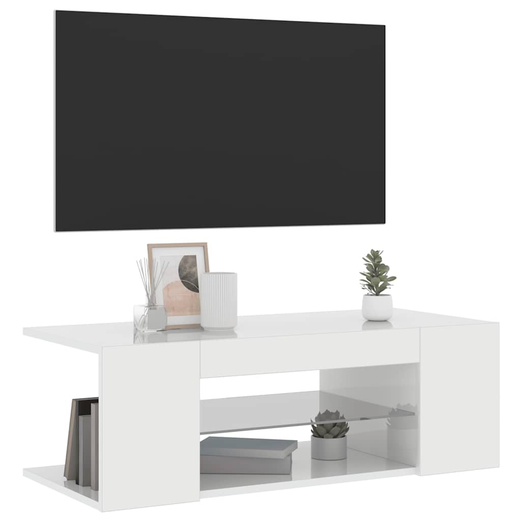 VidaXL Tv-meubel met LED-verlichting 90x39x30 cm hoogglans wit