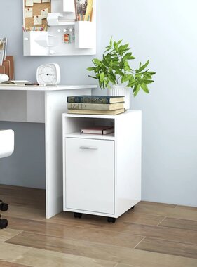 VidaXL Bijzetkast met wielen 33x38x60 cm bewerkt hout hoogglans wit
