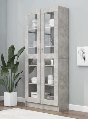 VidaXL Vitrinekast 82,5x30,5x185,5 cm bewerkt hout betongrijs