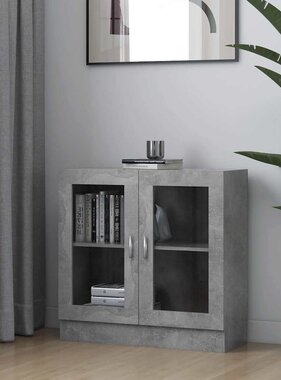 VidaXL Vitrinekast 82,5x30,5x80 cm bewerkt hout betongrijs