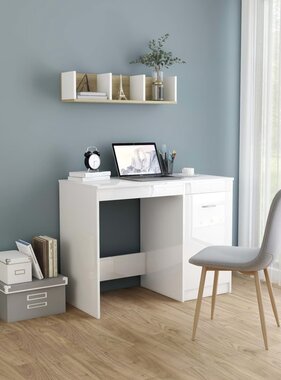 VidaXL Bureau 100x50x76 cm bewerkt hout hoogglans wit