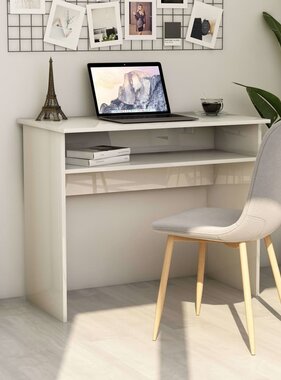 VidaXL Bureau 90x50x74 cm bewerkt hout hoogglans wit