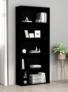 VidaXL Boekenkast met 5 schappen 80x30x189 cm spaanplaat zwart