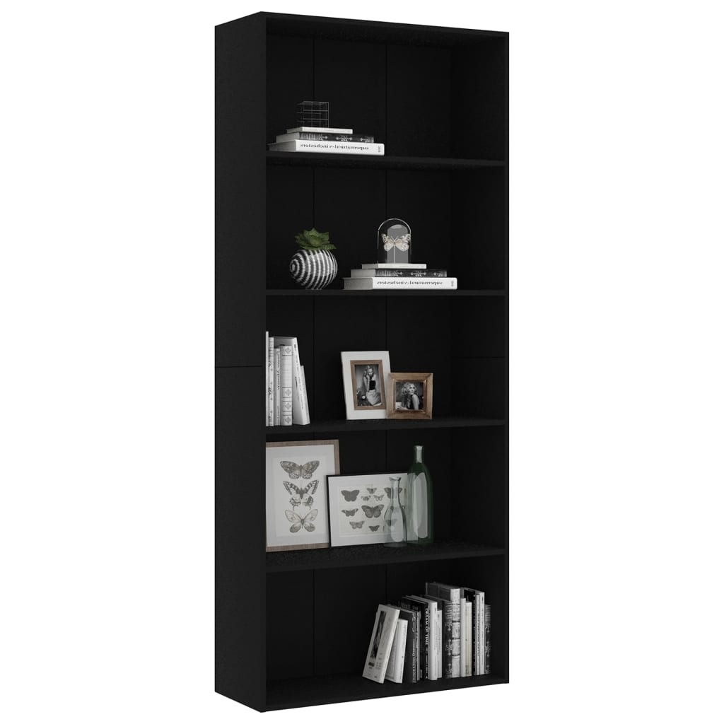 VidaXL Boekenkast met 5 schappen 80x30x189 cm spaanplaat zwart