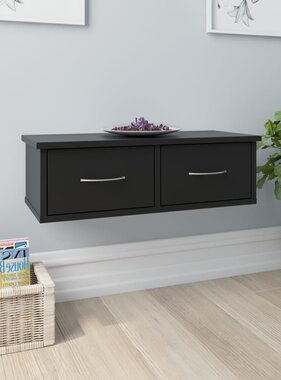 VidaXL Wandschap met lades 60x26x18,5 cm bewerkt hout zwart