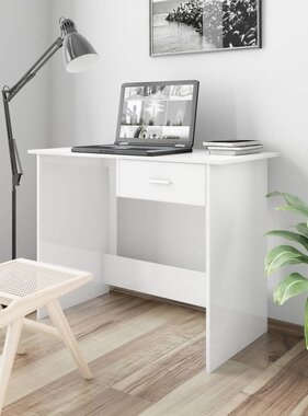 VidaXL Bureau 100x50x76 cm bewerkt hout hoogglans wit