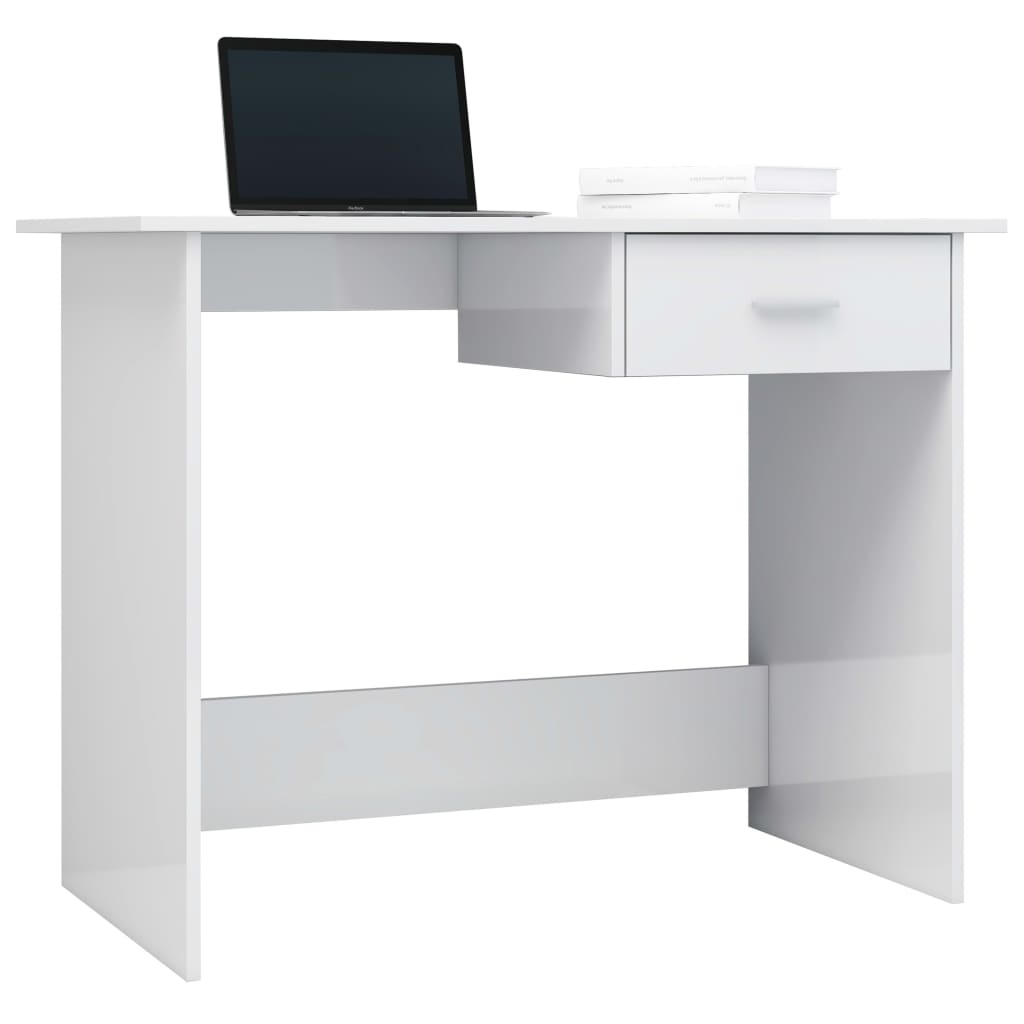 VidaXL Bureau 100x50x76 cm bewerkt hout hoogglans wit