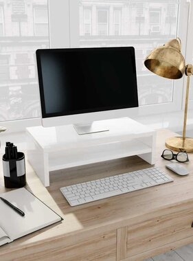 VidaXL Monitorstandaard 42x24x13 cm bewerkt hout hoogglans wit