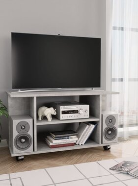 VidaXL Tv-meubel met wieltjes 80x40x45 cm bewerkt hout betongrijs