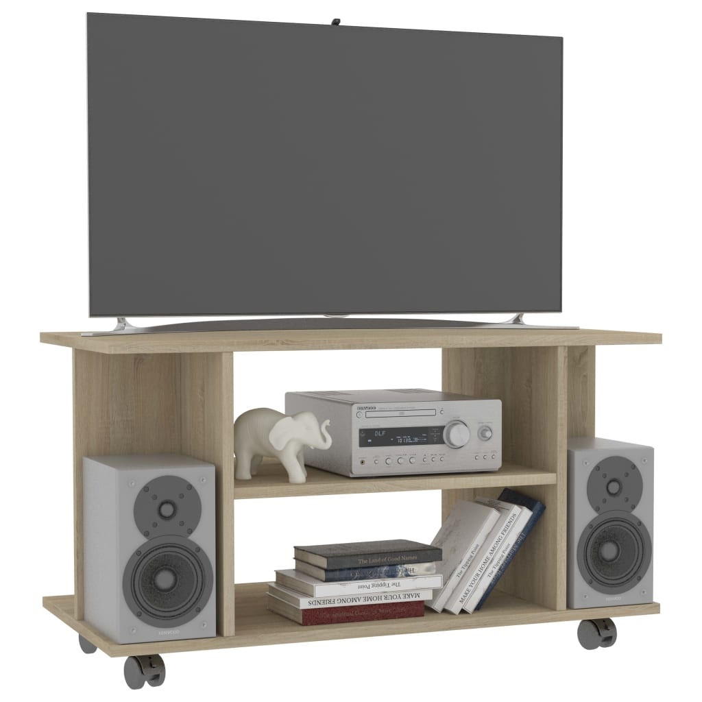 VidaXL Tv-meubel met wieltjes 80x40x45 cm bewerkt hout sonoma eiken