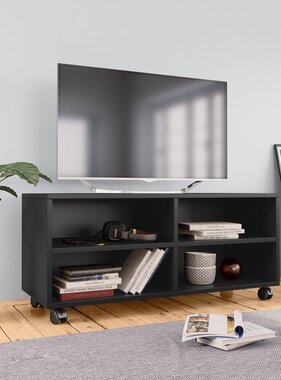 VidaXL Tv-meubel met wieltjes 90x35x35 cm bewerkt hout zwart