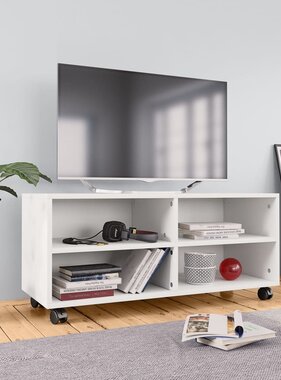 VidaXL Tv-meubel met wieltjes 90x35x35 cm bewerkt hout wit