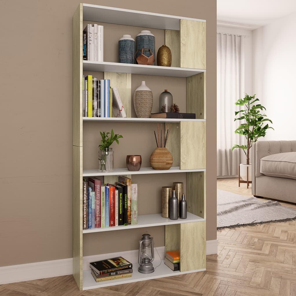 VidaXL Boekenkast/kamerscherm 80x24x159 cm wit en sonoma eikenkleurig
