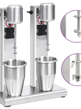 VidaXL Milkshake mixer met dubbele bekers roestvrij staal 2 L