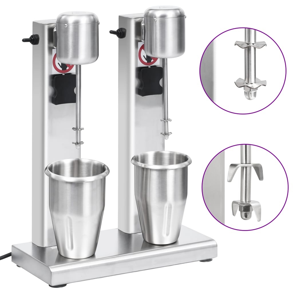 VidaXL Milkshake mixer met dubbele bekers roestvrij staal 2 L