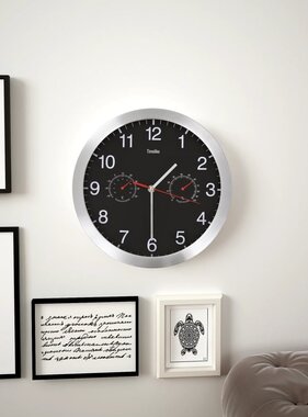 VidaXL Wandklok met quartz-mechanisme hygrometer thermometer 30 cm zwart