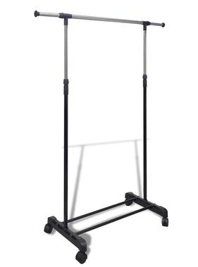 VidaXL Kledingrek verstelbaar met 4 wieltjes en 1 ophangrail