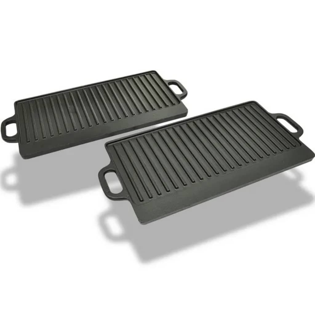 VidaXL Grillplaat gietijzer dubbelzijdig 38x23 cm 2 st
