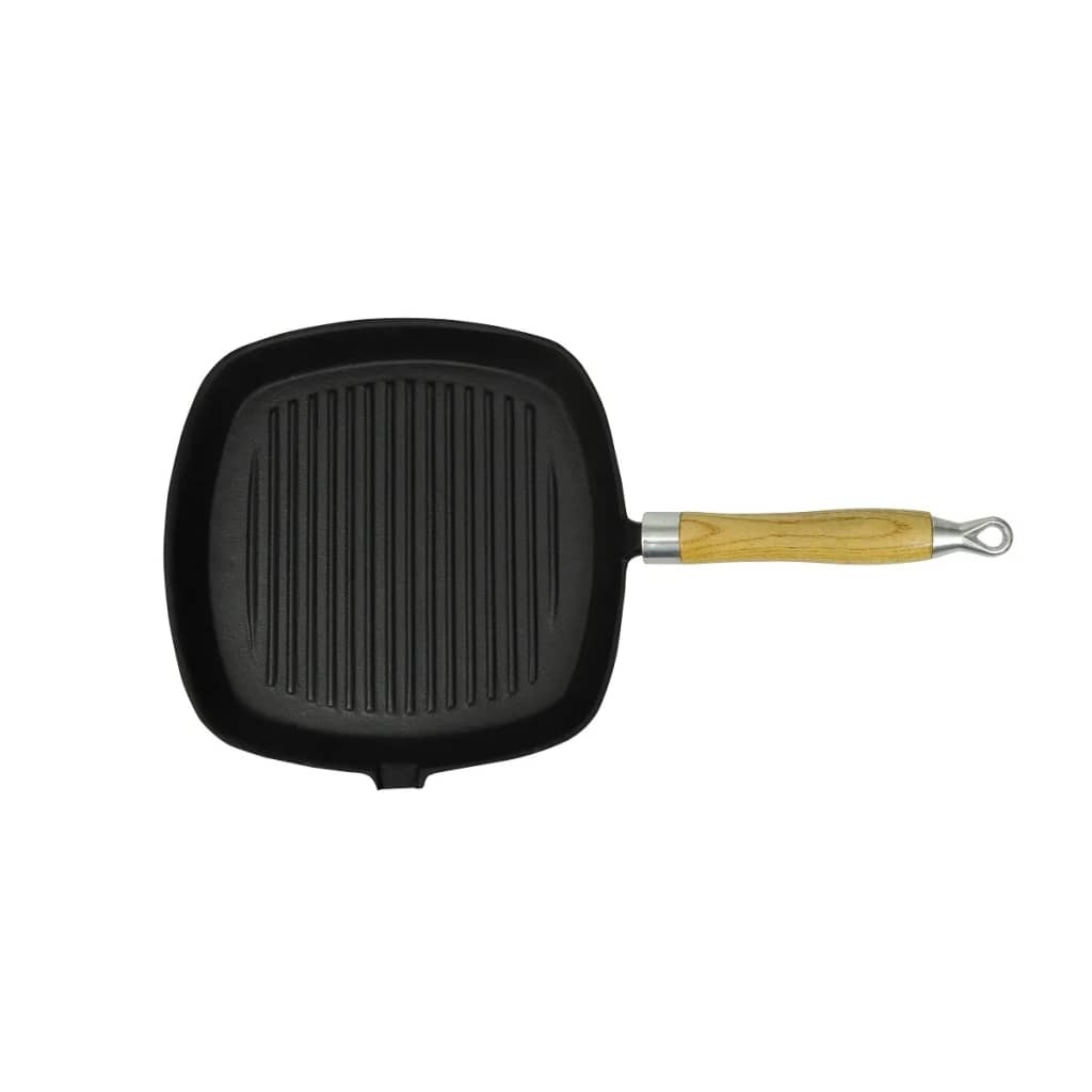 VidaXL Grillpan met houten handvat gietijzer 20x20 cm