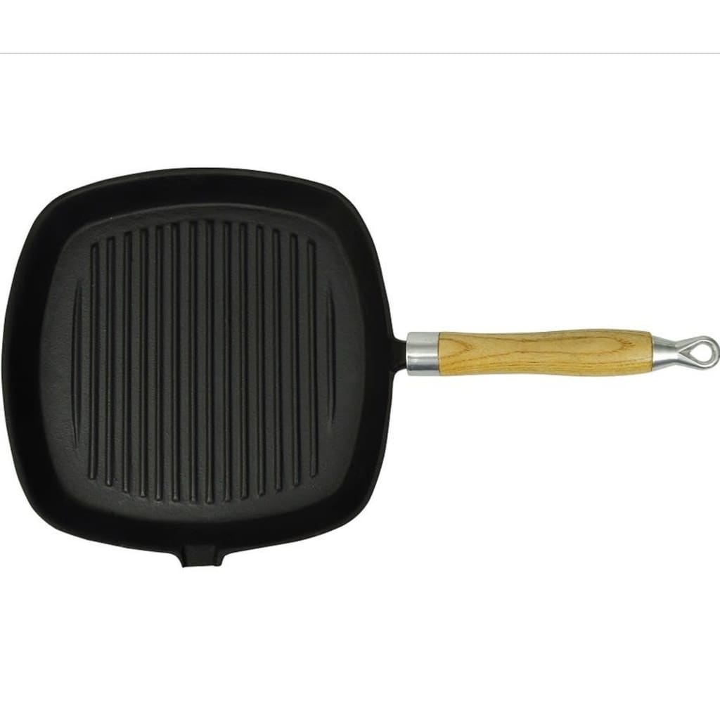 VidaXL Grillpan met houten handvat gietijzer 20x20 cm