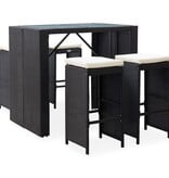 VidaXL 5-delige Tuinbarset poly rattan en glas zwart