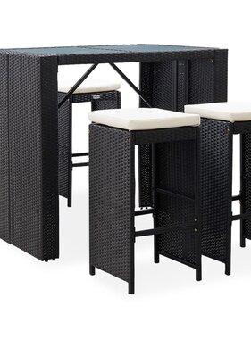 VidaXL 5-delige Tuinbarset poly rattan en glas zwart
