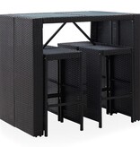 VidaXL 5-delige Tuinbarset poly rattan en glas zwart