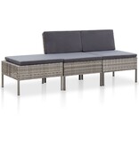 VidaXL 3-delige Loungeset met kussens poly rattan grijs