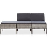 VidaXL 3-delige Loungeset met kussens poly rattan grijs