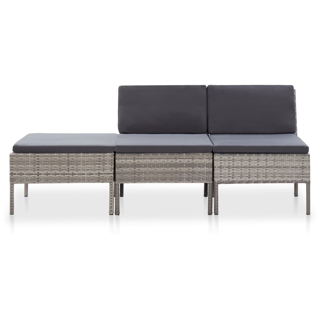 VidaXL 3-delige Loungeset met kussens poly rattan grijs