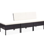 VidaXL 3-delige Loungeset met kussens poly rattan zwart