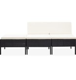 VidaXL 3-delige Loungeset met kussens poly rattan zwart