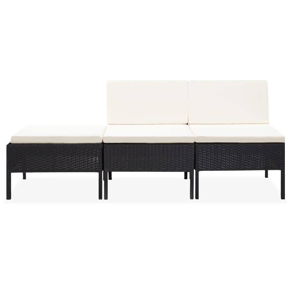 VidaXL 3-delige Loungeset met kussens poly rattan zwart