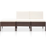 VidaXL 3-delige Loungeset met kussens poly rattan bruin