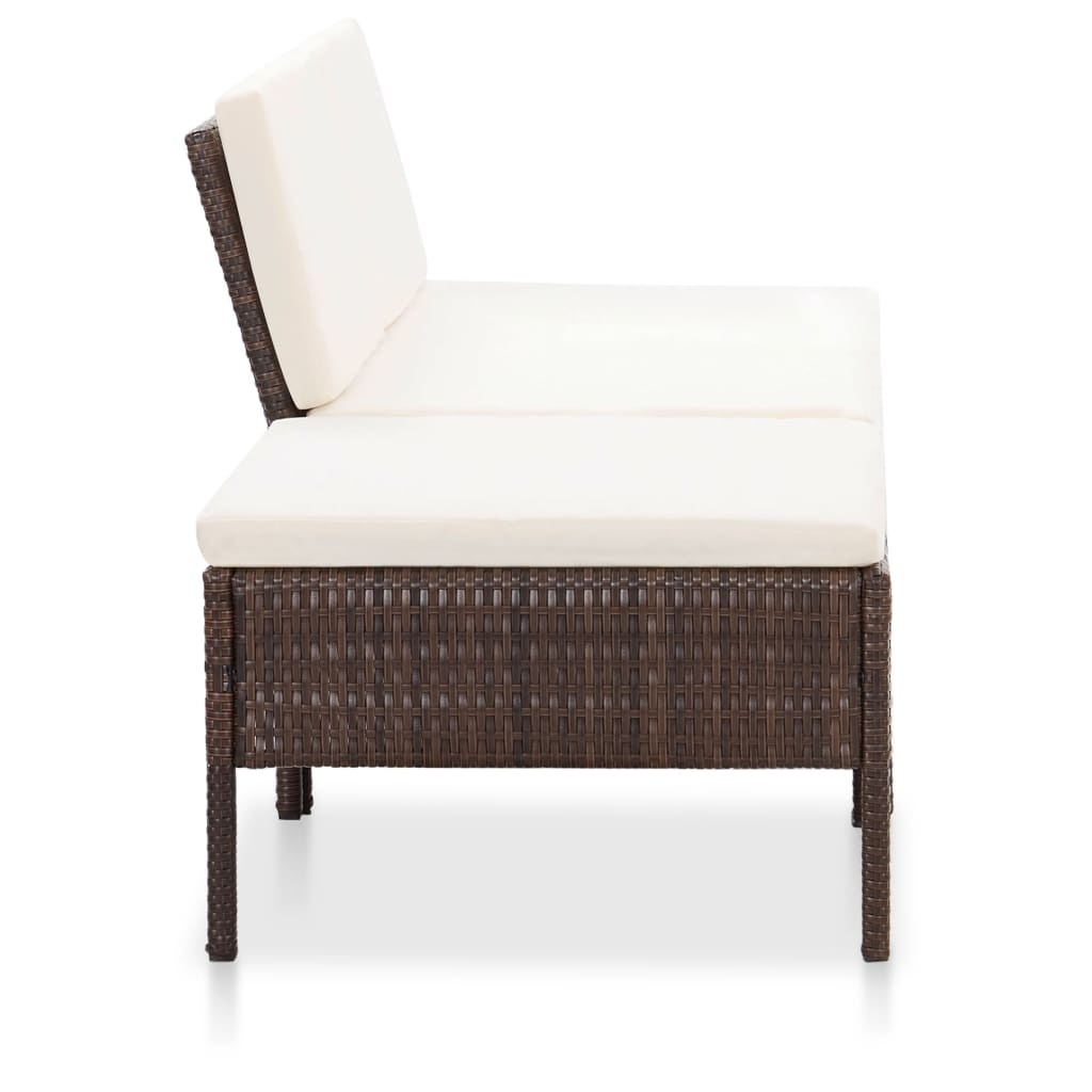 VidaXL 3-delige Loungeset met kussens poly rattan bruin