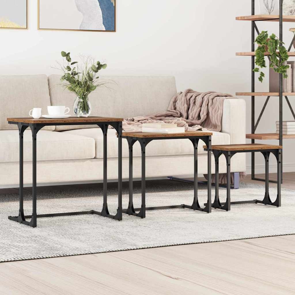 VidaXL Nesting Koffietafel 3 pcs Oud hout 50.5 x 35 x 53 cm