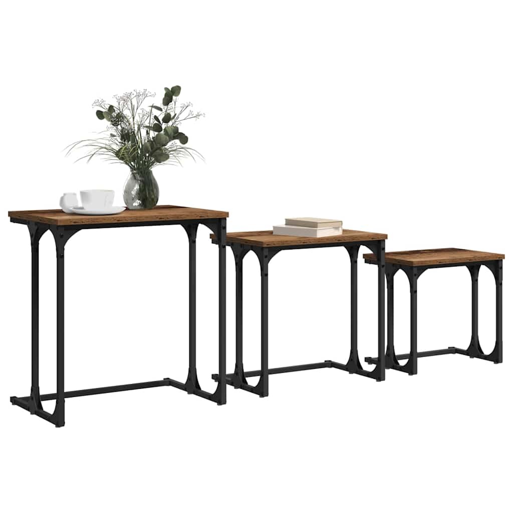 VidaXL Nesting Koffietafel 3 pcs Oud hout 50.5 x 35 x 53 cm