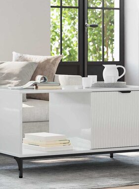 VidaXL Salontafel Hoogglans wit 90 x 49 x 46 cm Bewerkt hout