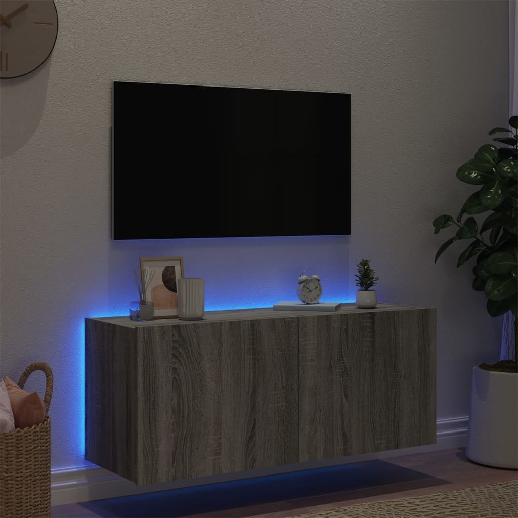 VidaXL Tv-wandmeubel met LED-verlichting 100x35x41 cm grijs sonoma