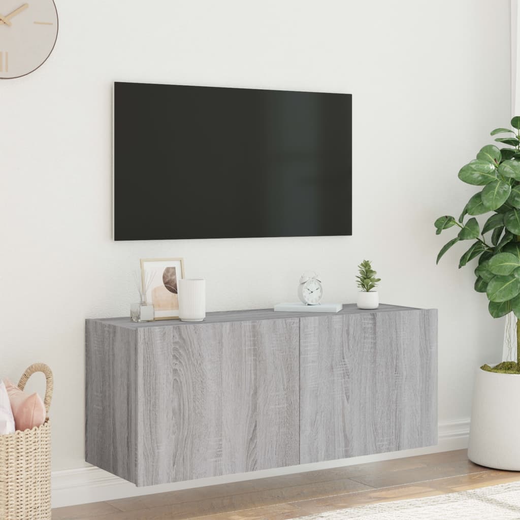 VidaXL Tv-wandmeubel met LED-verlichting 100x35x41 cm grijs sonoma