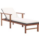VidaXL Ligbed met kussen poly rattan en massief acaciahout zwart